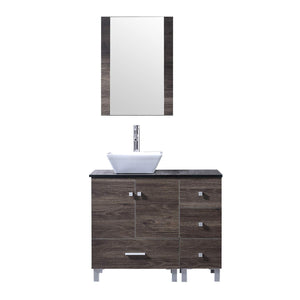 36” Bathroom PLY Wood Vanity Cabinet Top Ceramic Vessel Sink Faucet Drain Combo with Mirror Vanities Set - EK CHIC HOME