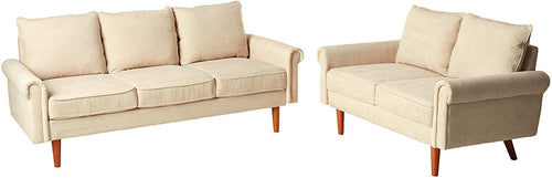 Circular Century Velvet Upholstered 2 Piece Living Room Sofa Set, Beige, - EK CHIC HOME