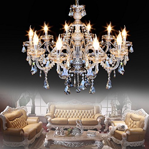 10 Lights Modern Luxurious Crystal Chandelier Candle Pendant Lamp 25.6 x 35.4 Inch - EK CHIC HOME