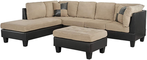 Faux Leather Sectional Sofa and Ottoman Set, Mocha - EK CHIC HOME