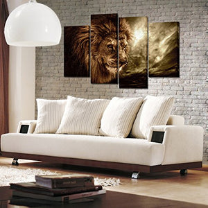 Lion Wall Art Canvas Painting Framed and Ready to Hang 4 Panels - EK CHIC HOME