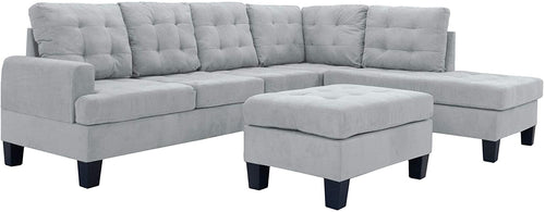 3 Piece Modern Reversible Sectional with Chaise and Ottoman - EK CHIC HOME