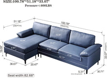 Load image into Gallery viewer, Leather Sofa 3-Seat L-Shape Sectional Sofa Couch Set w/Chaise a(Blue) - EK CHIC HOME