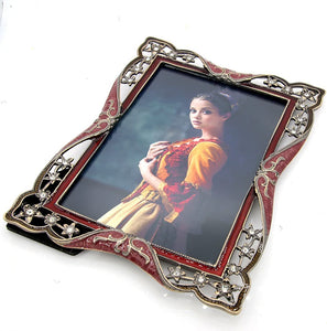 Vintage Retro Brass Plated Metal Picture Frame Decorated with Crystals 5" x 7" - EK CHIC HOME