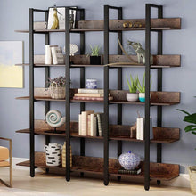 Load image into Gallery viewer, Rustic Triple Wide 5-Tiers Open Bookcase, Vintage Industrial - EK CHIC HOME