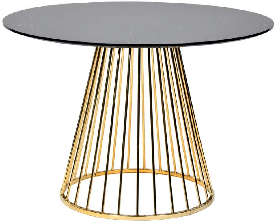 Modern Style Paper Faux Marble  Round Dining Table with Stainless Steel Base - EK CHIC HOME
