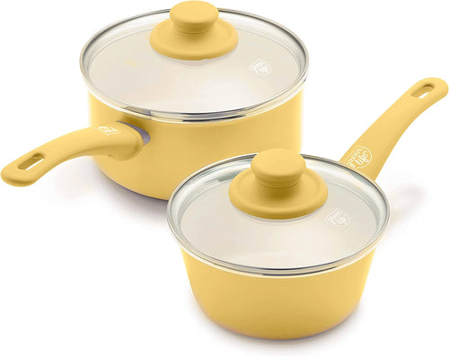 Ceramic Nonstick, 1QT and 2QT Saucepan Pot Set with Lids - EK CHIC HOME