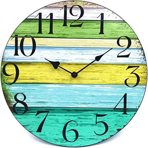 12" Vintage Rustic Country Tuscan Style Wooden Decorative Round Wall Clock - EK CHIC HOME