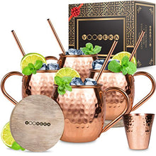 Load image into Gallery viewer, Moscow Mule Copper Mugs Set : 4 16 oz. Solid Genuine Copper Mugs Handmade in India - EK CHIC HOME