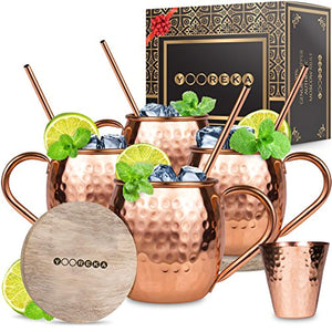 Moscow Mule Copper Mugs Set : 4 16 oz. Solid Genuine Copper Mugs Handmade in India - EK CHIC HOME