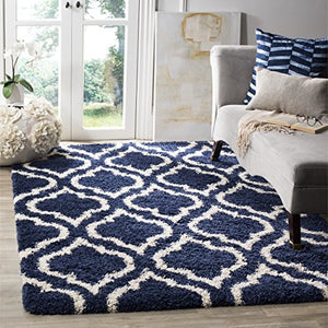 Hudson Shag Collection  Navy and Ivory Moroccan Geometric Area Rug (8' x 10') - EK CHIC HOME
