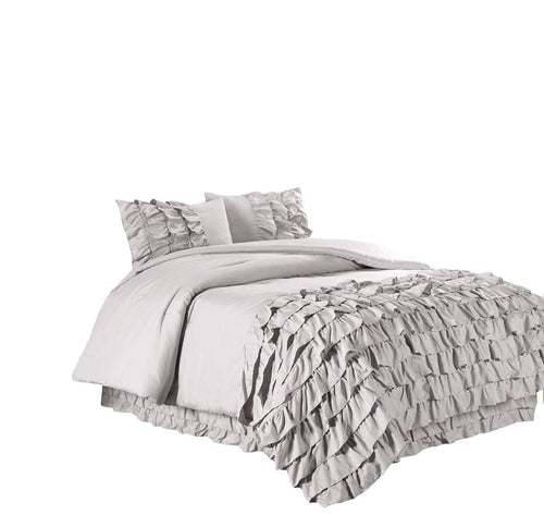 Ella 3-Piece Ruffle Waterfall Comforter Set (Queen, Pink) - EK CHIC HOME