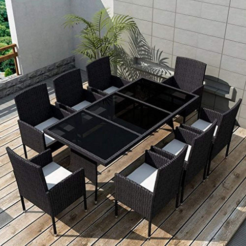 9 Piece Outdoor Dining Set with Cushions, 1 Table and 8 Chairs, 8 Cushions - EK CHIC HOME