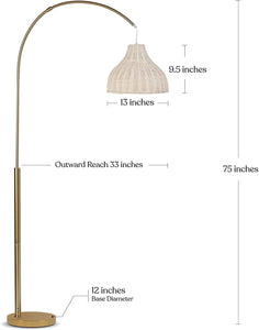 Lark Arc Floor Lamp - Unique Hanging Wicker Shade for Living Room - EK CHIC HOME