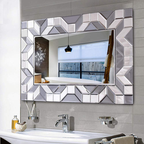 Large Framed Rectangular Bathroom Mirror, Sliver Vanity Glass Wall Make-up Mirror, 36