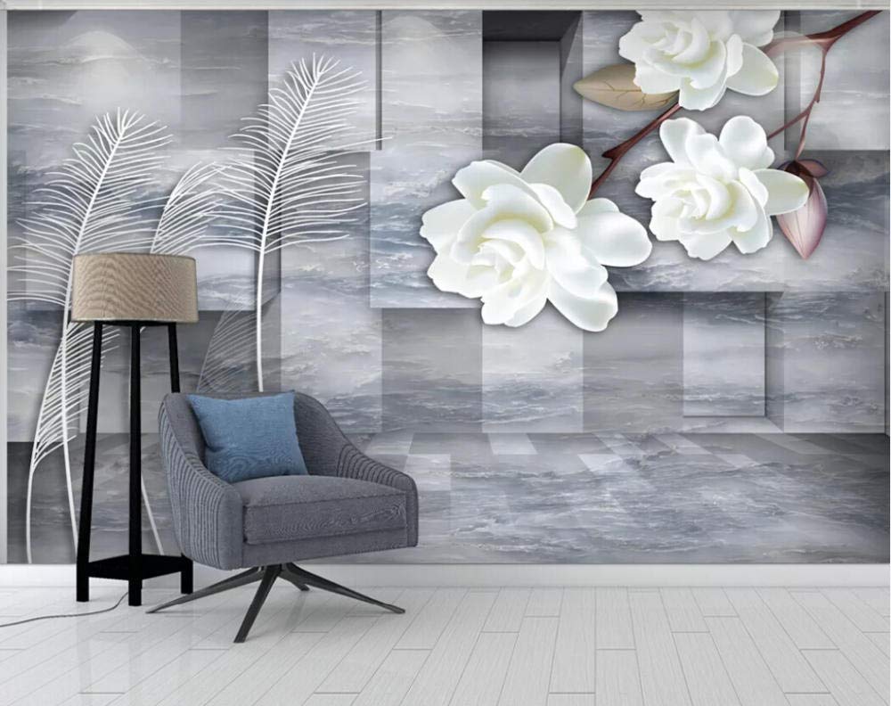 Wall Mural 3D Wallpaper Classical Gray Stone White Flowers - EK CHIC HOME