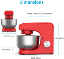 Load image into Gallery viewer, Stand Mixer, 4.7QT Stainless Steel Bowl &amp; 8-Speed Tilt-Head Electric - EK CHIC HOME