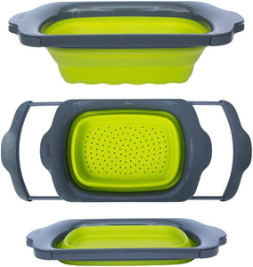 Collapsible - Blue & Grey - Over The Sink Colander with Handles - EK CHIC HOME