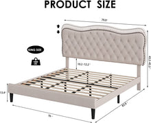 Load image into Gallery viewer, King Size Bed Frame, Linen Fabric Upholstered Platform Bed Frame - EK CHIC HOME