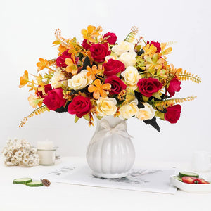 Artificial Fake Flowers with Vase Silk Artificial Roses - EK CHIC HOME