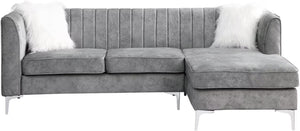 Grey Velvet Sectional Sofa with Right Chaise, Pillow Included - EK CHIC HOME