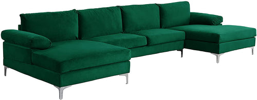Large Velvet Fabric U-Shape Sectional Sofa, Emerald - EK CHIC HOME