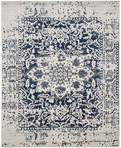 Madison Collection  Cream and Navy Distressed Medallion Area Rug (8' x 10') - EK CHIC HOME