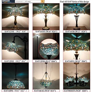 Tiffany Hanging Lamp Crystal Bead Dragonfly 12 Inch Sea Blue Stained Glass - EK CHIC HOME
