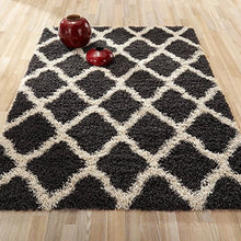 Load image into Gallery viewer, Cozy Shag Collection Charcoal Moroccan Trellis Design Shag Rug - EK CHIC HOME