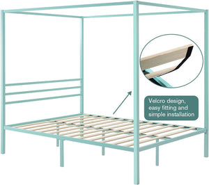 Green Metal Canopy Platform Bed Frame / Mattress Foundation - EK CHIC HOME
