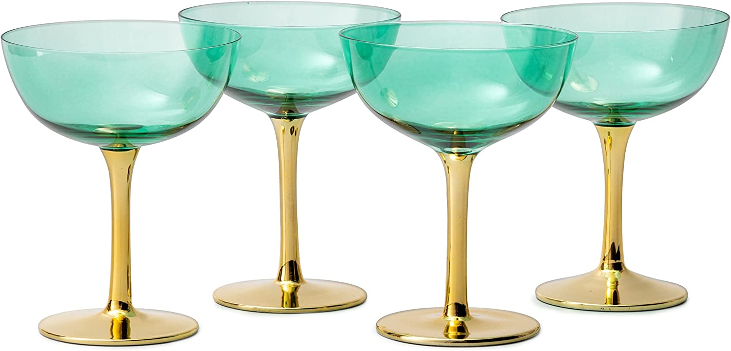 Art Deco Drinking Glasses Set of 4 Gold Gilt Design - Ruby Lane