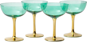 Colored Coupe Art Deco Glasses, Gold | Set of 4 | 12 oz - EK CHIC HOME