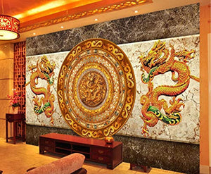 Wall Mural 3D Wallpaper Golden Dragon Disc Stone Stone Pattern Living Room - EK CHIC HOME