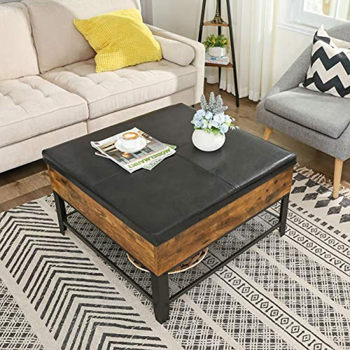 Ottoman Coffee Table, Square Cocktail Table With Storage Industrial Style - EK CHIC HOME