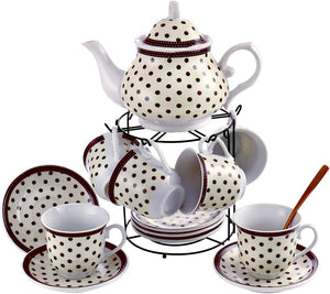 Porcelain Tea Gift Sets,  Including White Metal Stand - EK CHIC HOME