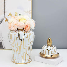 Load image into Gallery viewer, Classical Flower Vase Temple Jar Storage Jar Gold 17x17x37cm - EK CHIC HOME
