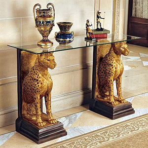 Royal Egyptian Cheetahs Console Table, 55 Inch, Gold - EK CHIC HOME