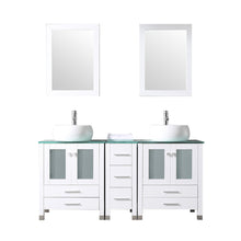 Load image into Gallery viewer, 60&quot; White Double Wood Bathroom Vanity Cabinet and Square Ceramic Vessel Sink w/Mirror Faucet Combo - EK CHIC HOME