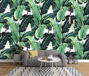 Banana Leaf Wallpaper Tropical Leaves Natural Pattern Wall Art Exotic - EK CHIC HOME