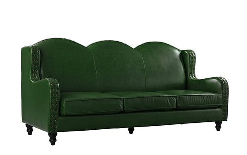 Leather Match Sofa 3 Seater, Living Room Couch, Loveseat for 3 with Nailhead Trim (Green) - EK CHIC HOME
