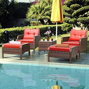 Wicker Furniture Set 5 Pieces - Outdoor All Weather - EK CHIC HOME