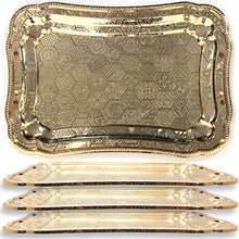 Load image into Gallery viewer, (Pack of 4)  Sturdy Heavy Rectangular Iron Gold Plated Serving Tray Floral Edge - EK CHIC HOME