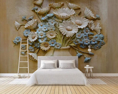 Wall Mural 3D Wallpaper Embossed Simple Vase Flower Arrangement Chrysanthemum - EK CHIC HOME