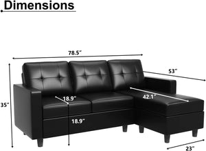Leather Sectional Convertible L Shaped for Small Space - EK CHIC HOME