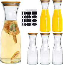 Load image into Gallery viewer, EK CHIC HOME 35oz Glass Bottle, Wine Decanter with Wooden Caps,(6pcs） - EK CHIC HOME