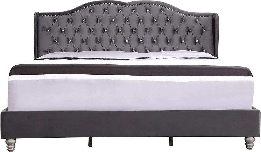 Gray Micro Suede King Upholstered Bed - EK CHIC HOME