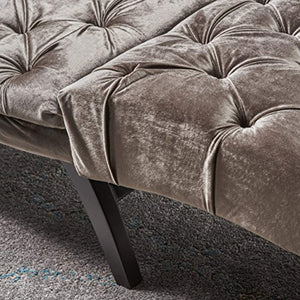 Garamond Tufted Velvet Chaise Lounge, Grey/Dark Brown - EK CHIC HOME