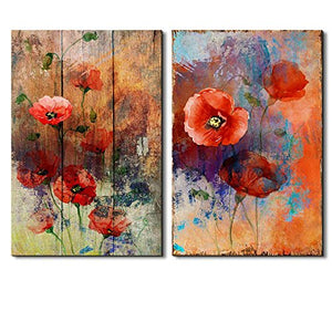 Vibrantly Colored Petunia on a Vintage Wood Background and Abstract Painted Background - Canvas Art - EK CHIC HOME
