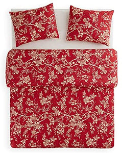 Red Floral Comforter Set, Vintage Flowers Pattern Printed - EK CHIC HOME