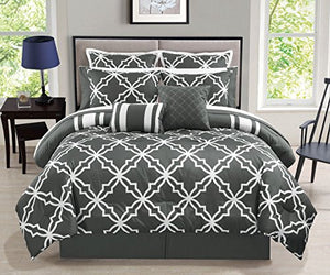 12 Piece Gray Comforter Set with Sheets Queen - EK CHIC HOME
